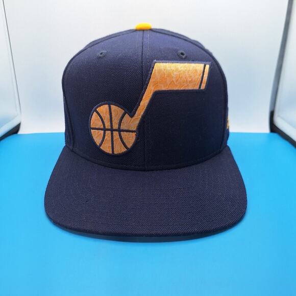 Adidas Utah Jazz Flat Brim Snapback Hat Blue Wool Cap NBA - Picture 1 of 8